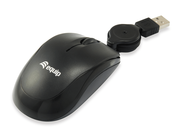 MOUSE EQUIP LIFE OPTICO 2 BOTONES USB CABLE RETRACTIL COLOR NEGRO 1000DPI