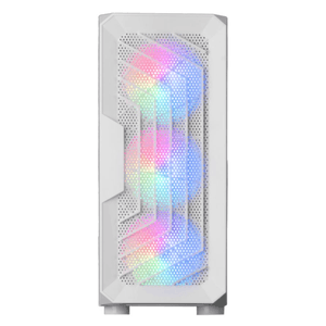 CAJA ATX SEMITORRE MARS GAMING MC-TOR WHITE FRONTAL CON 3 VENTILADORES FRGB DE 120mm VENTALA LAERAL COMPLETA SIN FUENTE DE ALIMENTACION