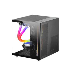 CAJA MICROATX MASR GAMING MC-VIEW BLACK FRONTAL Y LATERAL DE CRISTAL TEMPLADO CONTINUO DOBLE CAMARA SIN FUENTE NI VENTILADORES