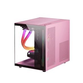 CAJA MICROATX MASR GAMING MC-VIEW BLACK/PINK FRONTAL Y LATERAL DE CRISTAL TEMPLADO CONTINUO DOBLE CAMARA SIN FUENTE NI VENTILADORES