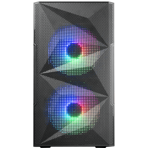 CAJA COMPACTA MICROATX MARS GAMING MC-ME BLACK FRONTAL MESH CON 2 VENTILADORES FRGB 120mm LATERAL DE CRISTAL TEMPLADO SIN FUENTE DE ALIMENTACION