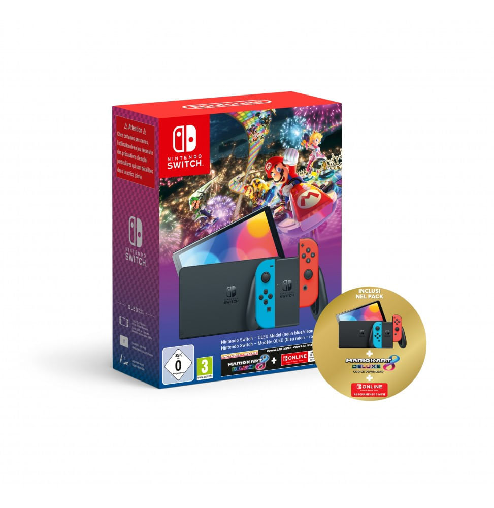 nintendo switch oled neon + mario kart 8 + 3 meses ns oline