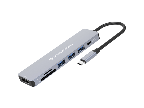 ADAPTADOR USB-C 7IN1 CONCEPTRONIC HDMI USB-A 3.0x3 USB-C PD 100W LECTOR SD/MICROSD DONN19G