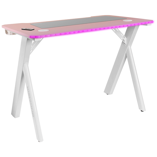 MESA MARS GAMING MGD RGB BLANCA CON TABLERO ROSA CHASIS ACERO TABLERO 100X60cm ALTURA 74cm RGB