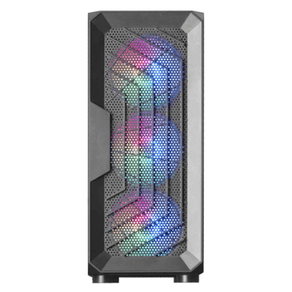 CAJA ATX SEMITORRE MARS GAMING MC-TOR BLACK FRONTAL CON 3 VENTILADORES FRGB DE 120mm VENTALA LAERAL COMPLETA SIN FUENTE DE ALIMENTACION