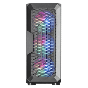 CAJA ATX SEMITORRE MARS GAMING MC-TOR BLACK FRONTAL CON 3 VENTILADORES FRGB DE 120mm VENTALA LAERAL COMPLETA SIN FUENTE DE ALIMENTACION