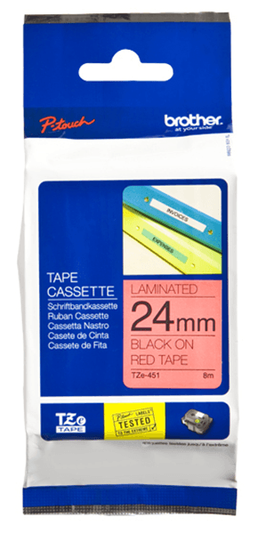 TZE-451 LAMINATED TAPE 24MM 8M BLACK ON R ED
