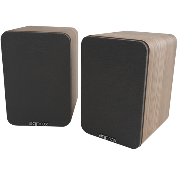 ALTAVOCES 2.0 BLUETOOTH AUTOAMPLIFICADOS APPROX APPSPK02WD 30W POR CANAL BT5.0 RCA OPTICAL COAXIAL USB INCLUYE SOPORTE PARED COLOR MADERA