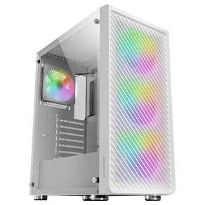 CAJA ATX SEMITORRE MARS GAMING MC-F WHITE FRONTAL METAL MESH 3 VENTILADORES ARGB 120mm +1 TRASERO LATERAL DE CRISTAL TEMPLADO SIN FUENTE DE ALIMENTACI
