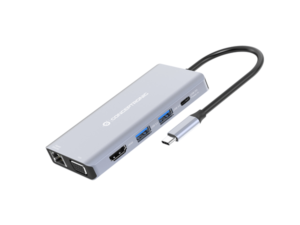 ADAPTADOR USB-C 10IN1 CONCEPTRONIC HDMI VGA USB 3.0 USB-A AUDIO LAN GIGABIT LECTOR DE TARJETAS USB-C PD 100W