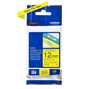CINTA-ETIQUETADORA-BROTHER-LAMINADA-12MM-TZN631-TEXTO-NEGRO-SOBRE-FONDO-AMARILLO