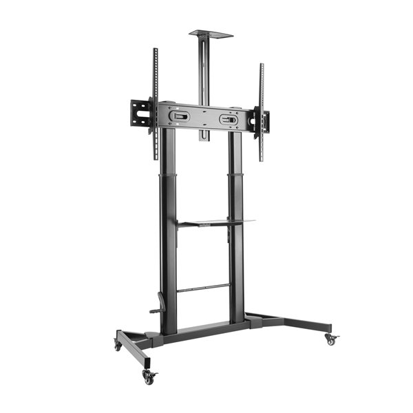 aisens soporte de suelo eco con ruedas y manivela, bandeja para dvd y soporte de cámara para monitor tv 100kg de 60-100, negro