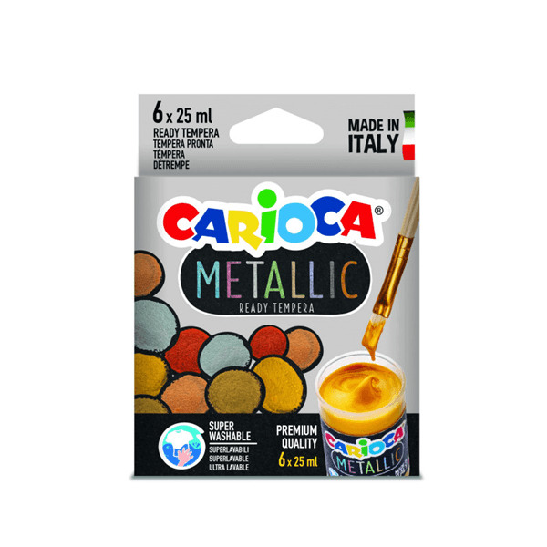 CAJA TEMPERA METALLIC 6 BOTES 25 ML COLORES METALICOS CARIOCA KO026