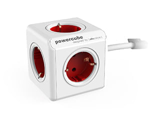 ADAPTADOR Y ENCHUFE MULTIPLE ROJO 4 TOMAS ALARGO 1,5M
