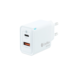 CARGADOR USB PARED COOLBOX GAN 30W USB-C/USB-A QC3.0 BLANCO