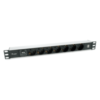 Miniatura 1 de REGLETA ALIMENTACION ALUMINIO RACK 19" 1U 7 TOMAS TIPO SHUCKO EURO + 2 TOMAS USB CON PROTECTOR SPD CABLE 1.8m