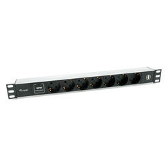 REGLETA ALIMENTACION ALUMINIO RACK 19" 1U 7 TOMAS TIPO SHUCKO EURO + 2 TOMAS USB CON PROTECTOR SPD CABLE 1.8m