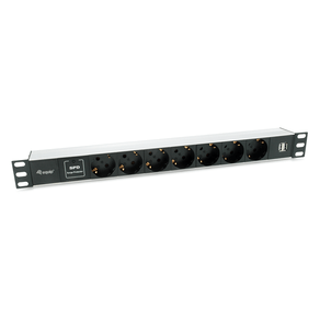 REGLETA-ALIMENTACION-ALUMINIO-RACK-19--1U-7-TOMAS-TIPO-SHUCKO-EURO---2-TOMAS-USB-CON-PROTECTOR-SPD-CABLE-1.8m