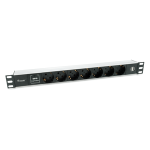 REGLETA-ALIMENTACION-ALUMINIO-RACK-19--1U-7-TOMAS-TIPO-SHUCKO-EURO---2-TOMAS-USB-CON-PROTECTOR-SPD-CABLE-1.8m