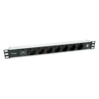 Miniatura 2 de REGLETA ALIMENTACION ALUMINIO RACK 19" 1U 7 TOMAS TIPO SHUCKO EURO + 2 TOMAS USB CON PROTECTOR SPD CABLE 1.8m