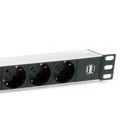 Miniatura 4 de REGLETA ALIMENTACION ALUMINIO RACK 19" 1U 7 TOMAS TIPO SHUCKO EURO + 2 TOMAS USB CON PROTECTOR SPD CABLE 1.8m