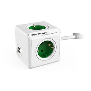 PowerCube-Ext-2USB-Green-1.5m-4outlet