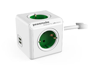 ADAPTADOR Y ENCHUFE MULTIPLE VERDE 4 TOMAS + 2 USB ALARGO 1,5M