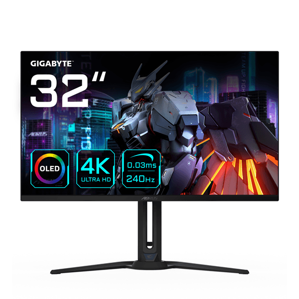 monitor gigabyte 32  aorus fo32u2,oled,3840x2160 (uhd),0.18pp,1,5m:1,0,03ms,240hz,2hdmi+1dp+3usb3.2+1type-c,altavoces