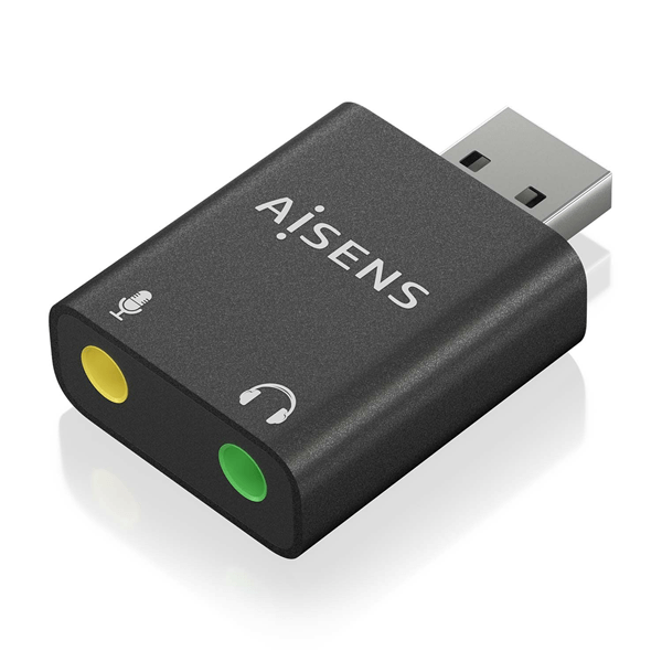 conversor aisens usb-a a audio 48khz usb-a m-2xjack 3.5 h negro