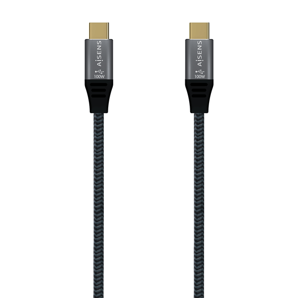 AISENS Cable USB 2.0 Aluminio 5A 100W E-Mark, USB-C/M-USB-C/M, Gris, 2.0M