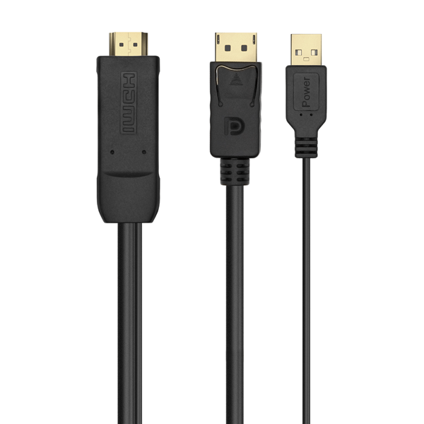 aisens cable conversor activo hdmi 2.0 + usb alim. a displayport v1.2, hdmi m-usb m-dp m, negro, 1.8m