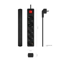 Miniatura 4 de AISENS Base Multiple 5 Tomas con Interruptor con Cable 3×1.5mm2, Negro, 1.4 m