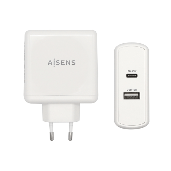 AISENS Cargador 57 W 1x USB C PD3 0 45 W 1x USB A 5 V 2 4 A 12 W Blanco