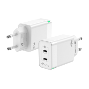 AISENS-Cargador-Gan-45W-2xUSB-C-PD3.0-QC4.0-Blanco
