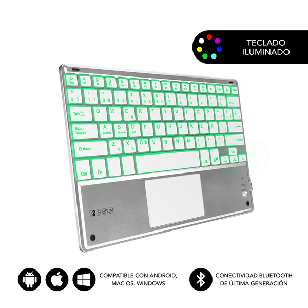 teclado subblim inalambrico smart backlit bt touchpad silver