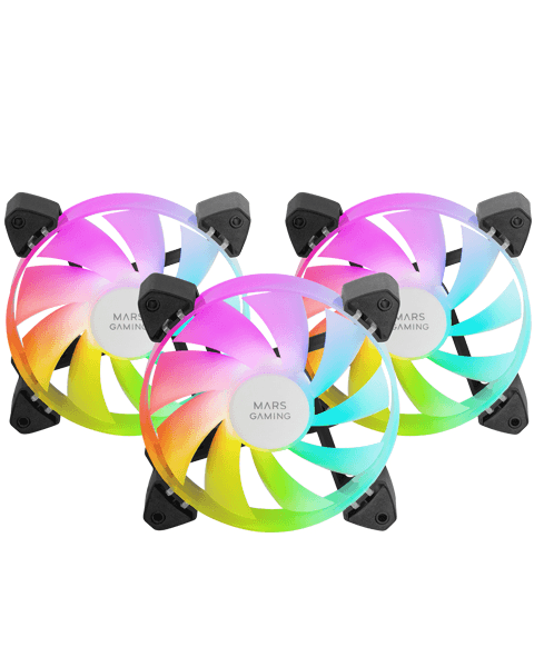 KIT 3xVENTILADOR INTERNO ARGB MARS GAMING MF-3A KIT BLACK 12x12cm ARGB RAINBOW