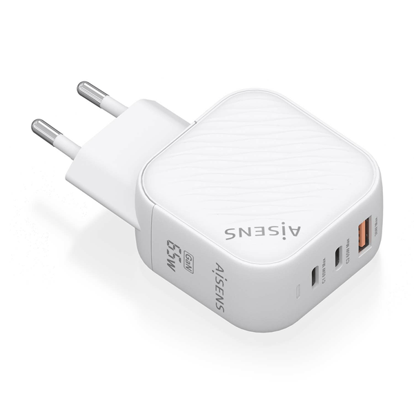 AISENS Cargador GaN 65W 2xUSB C PD3 0 QC4 0 1xUSB A QC3 0 Blanco