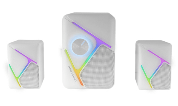 ALTAVOCES 2.1 MARS GAMING RGB DINAMICO 35W 3D SURROUND BLANCOS CONTROL DE VOLUMEN ALIM. USB JACK 3.5