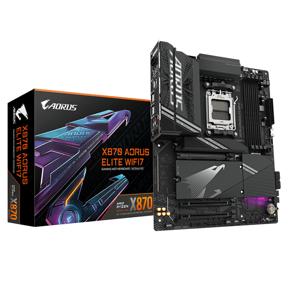 GIGABYTE AMD Placa base X870 A ELITE WIFI7 - Compatible con CPUs AMD Ryzen 9000, VRM de 16+2+2 fases, hasta 8000MHz DDR5 (OC), 4xPCIe 5.0 + 4xM.2, Wi