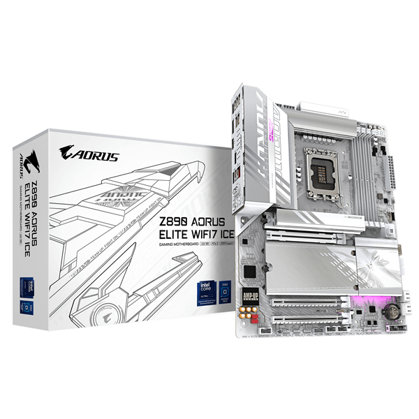 gigabyte intel  z890 aorus elite wifi7 ice placa base - soporta cpus intel core ultra (serie 2), 16+1+2 fases vrm, hasta 8800mhz ddr5 (oc), 1xpcie 5.0