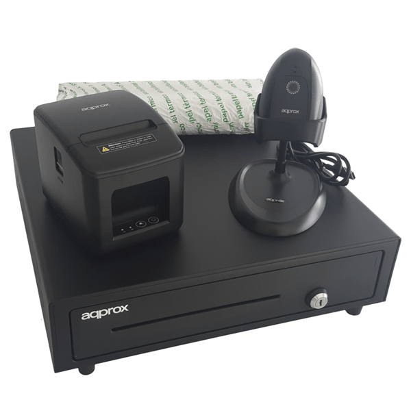 KIT TPV APPROX CAJON APPCASH01 NEGRO + SCAN APPLS11AS + IMP. TERM. POS80AM-USB + PAPEL CYT8060BPA