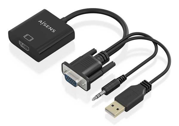 AISENS Cable conversor SVGA Audio a HDMI SVGA M Jack 3 5 M USB A M HDMI A H Negro 20cm