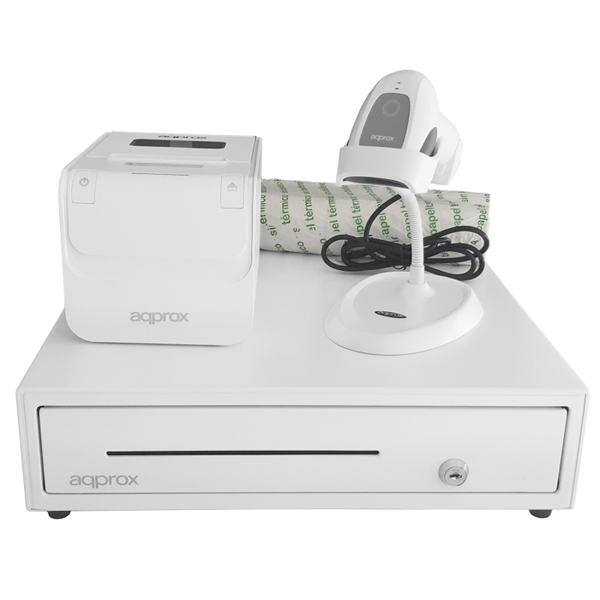 KIT TPV APPROX CAJON APPCASH01 BLANCO + SCAN APPLS11ASWH + IMP. TERM. APPPOS80AMUS + PAPEL CYT8060B