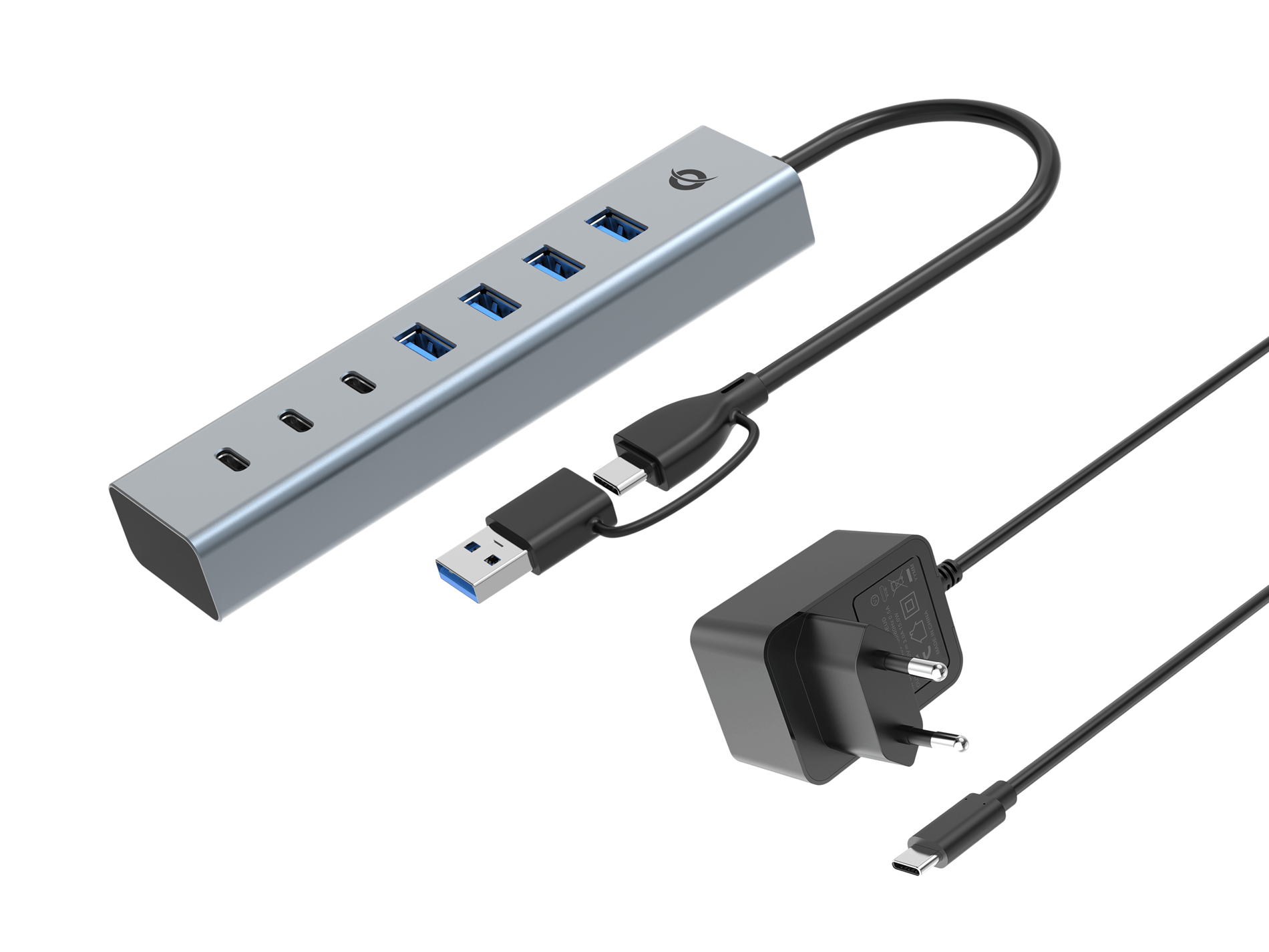hub usb 3.0 conceptronic hubbies20gp 7 puertos usb-c a 3xusb-c 4xusb-a con alimentador