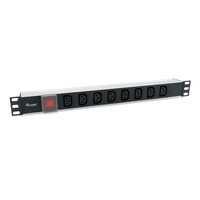 Miniatura 1 de REGLETA ALIMENTACION ALUMINIO RACK 19" 1U 8 TOMAS TIPO C13 IEC320 CON INTERRUPTOR CABLE 1.8m