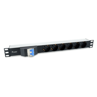 Miniatura 1 de REGLETA ALIMENTACION ALUMINIO RACK 19" 1U 6 TOMAS TIPO SHUCKO EURO CON MAGNETOTERMICO CABLE 1.8m