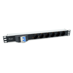 REGLETA ALIMENTACION ALUMINIO RACK 19" 1U 6 TOMAS TIPO SHUCKO EURO CON MAGNETOTERMICO CABLE 1.8m