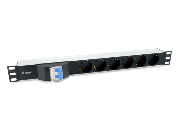 REGLETA ALIMENTACION ALUMINIO RACK 19" 1U 6 TOMAS TIPO SHUCKO EURO CON MAGNETOTERMICO CABLE 1.8m