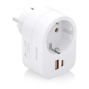 REGLETA-PARED-AISENS-1-TOMA-USB-C-20W-PD3.0-USB-A-20W-QC3.0-BLANCO