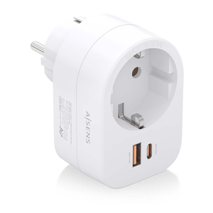 REGLETA-PARED-AISENS-1-TOMA-USB-C-20W-PD3.0-USB-A-20W-QC3.0-BLANCO